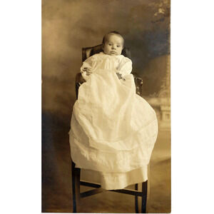 Postcard RPPC Portrait Baby Hidden Mother? Long White Gown Blowing Bubbles CYKO